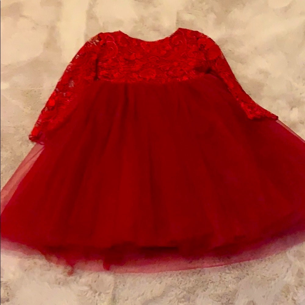 Red toddler Christmas dress. Crochet and tulle.